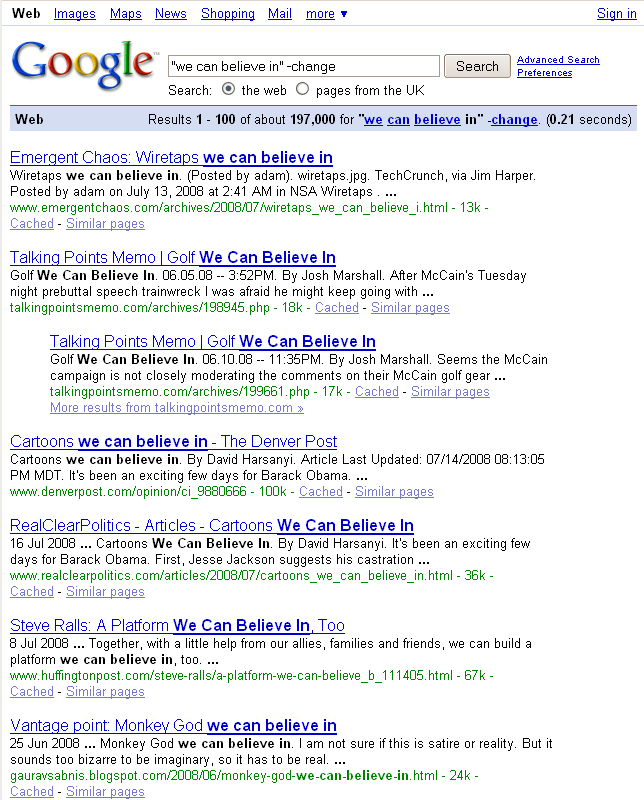 Google Search for 'xxx we can believe in'